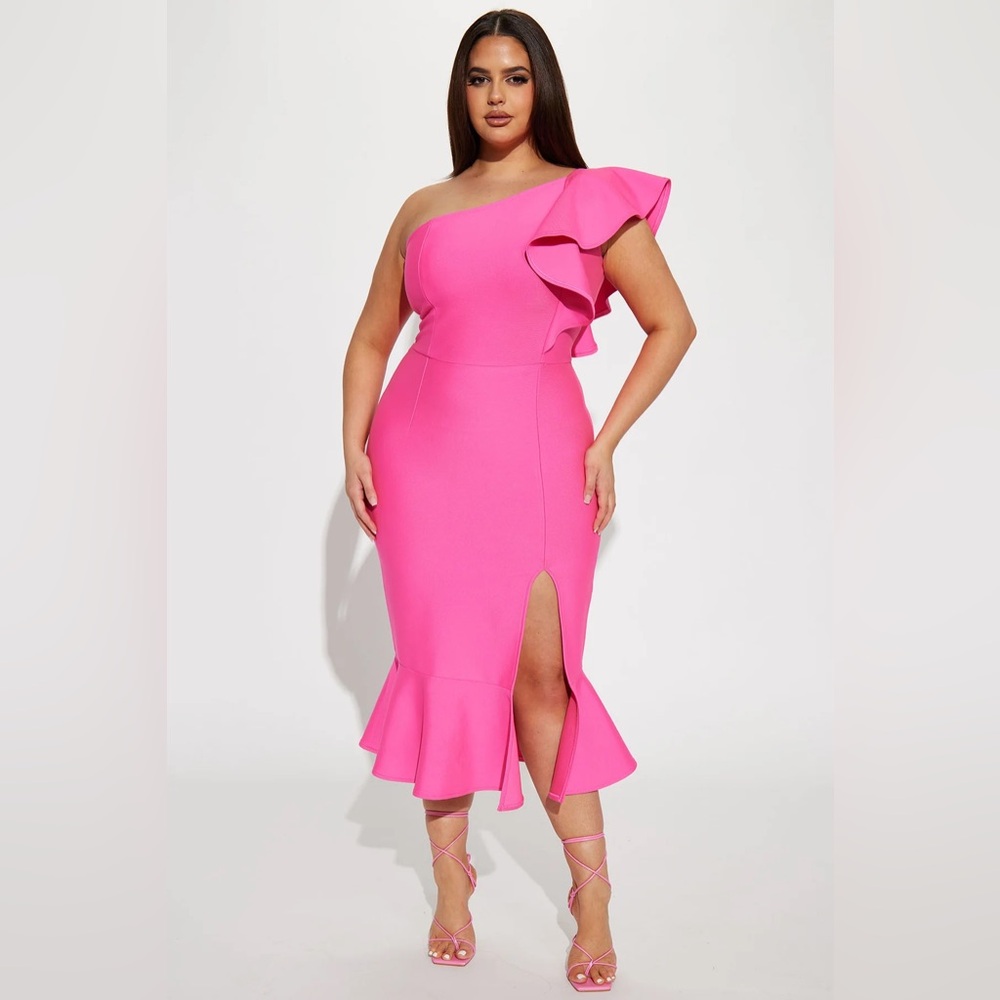Fashion Nova Vibrant Pink One-Shoulder Dress
